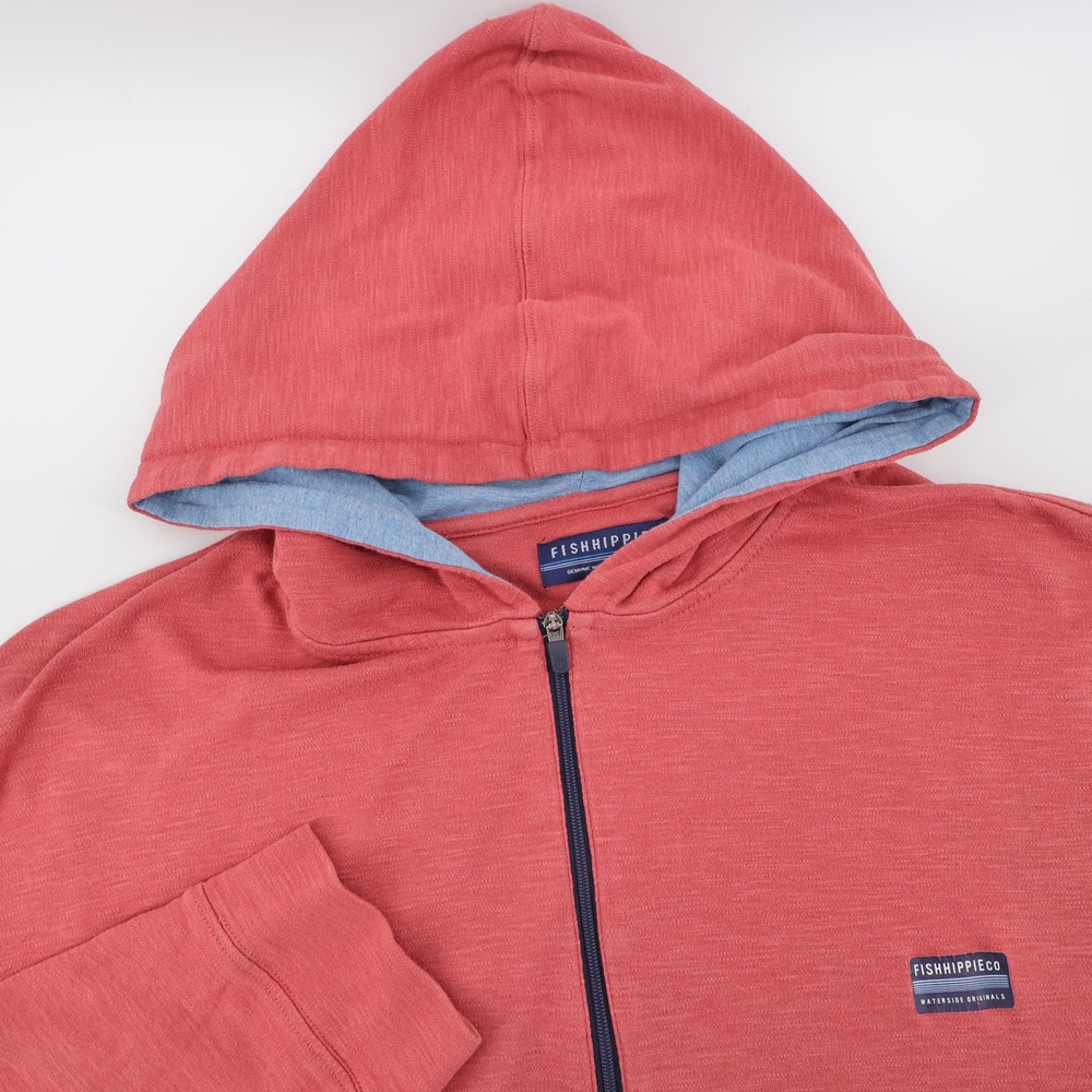 Fish Hippie Co 1/4 Zip Slub Hoodie Red Mens XL Long‎ Sleeve Shirt - Flaw